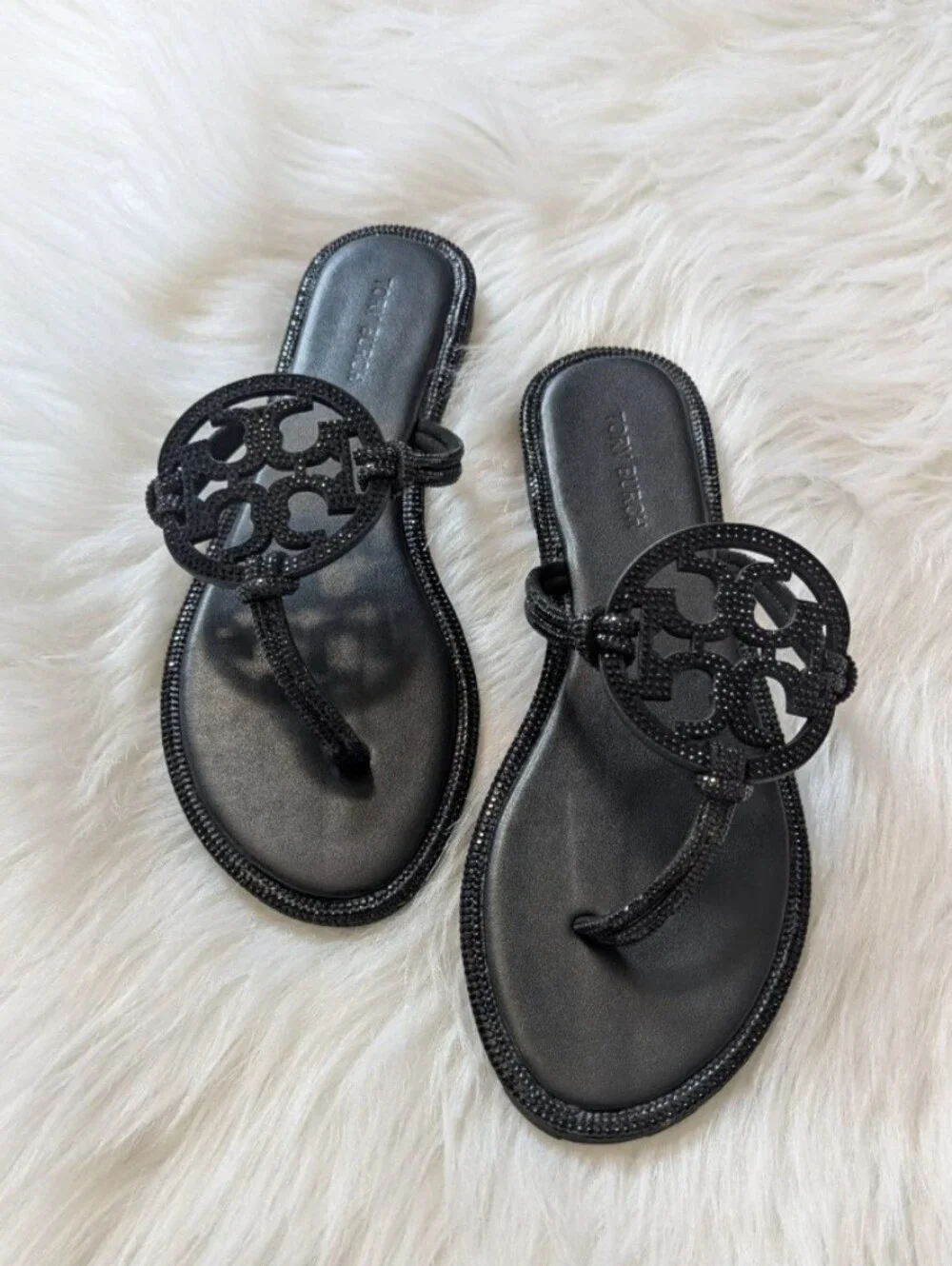 Tory Burch Black Logo Medallion Sandal.